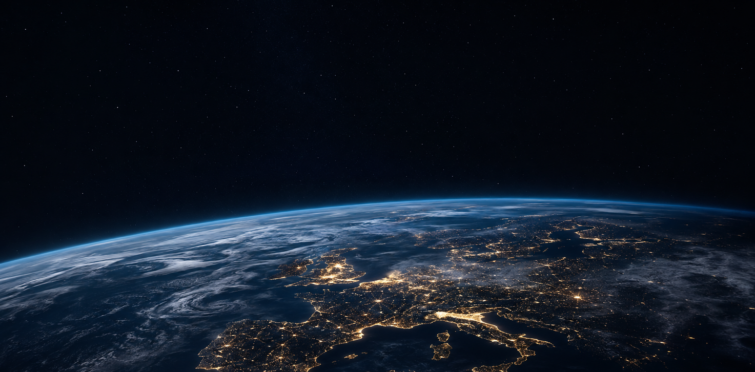 Erde bei Nacht mit vielen sichtbaren Lichtern auf der Erde